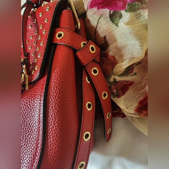 NWOT Michael Kors pebble leather red studded hand or shoulder bag - Picture 8 of 13